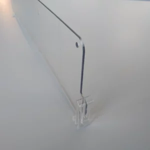 Séparateur de fin de rayon D130 transparent avec ancrage avant et fronton enfichable, hauteur 120 mm