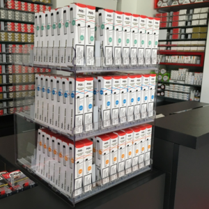 Présentoir e-cigarettes, pour 30 facings, transparent