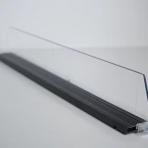 Séparateur de fin de rayon D090 transparent avec ancrage avant et profil E037 pour A016, hauteur 64 mm